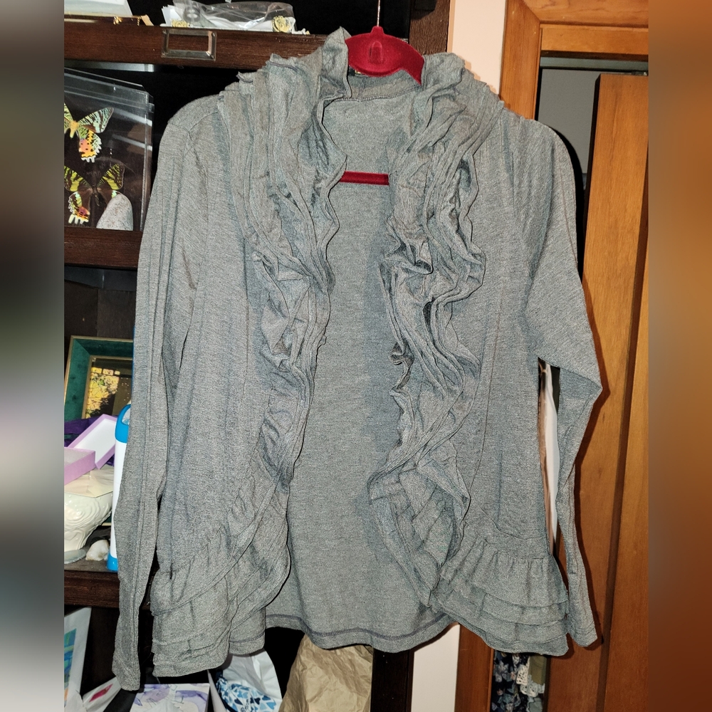 Gray ruffle cardigan